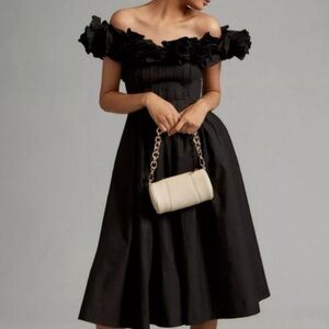 Anthropologie Maeve Ruffled-Neckline Pleated Dress